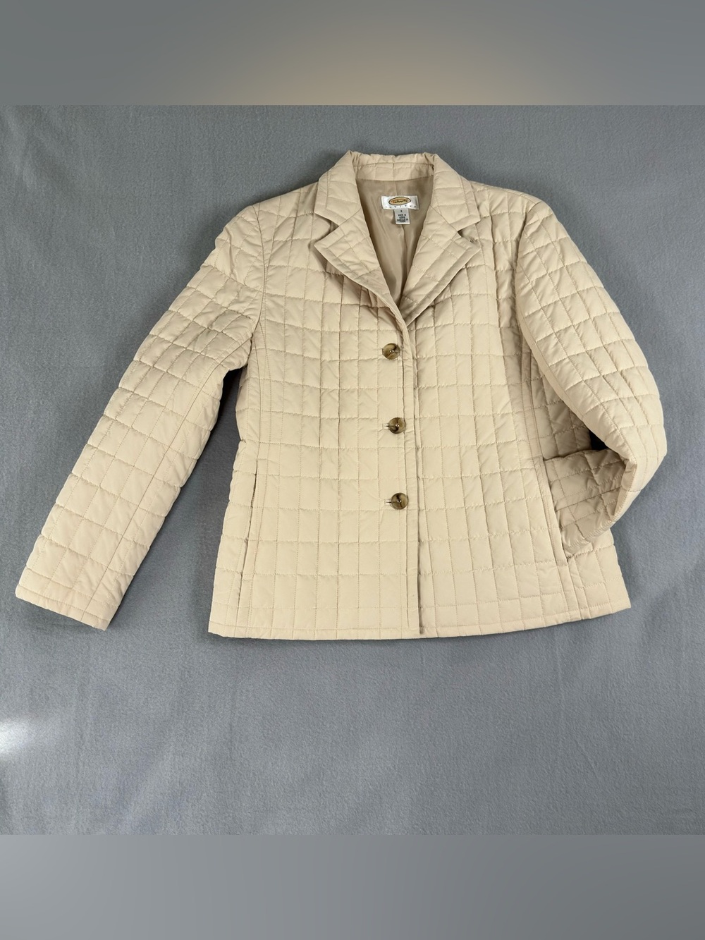 Vintage Talbots Petite 2 Cream Quilted Jacket Neutral Barn Minimalist Classic